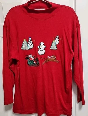 Sudadera De Colección Años 90 Karen Scott Roja Navidad Vacaciones ~ Bordada ~ Grande Foto 1 de 4