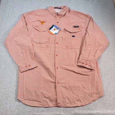 Columbia PFG Omni-Shade Texas Longhorns Fishing Shirt Burnt Orance Check 2XL NWT - Image 1 of 4