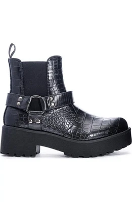 Chinese Laundry Make It Womens US 7.5 Black Croc Leather Harness Boots JOBB1778 - Image 1 of 4