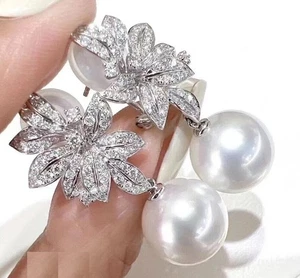 Precioso Pendiente Perla Blanca Redonda Natural Mar del Sur AAA+ 10-11mm - Imagen 1 de 5