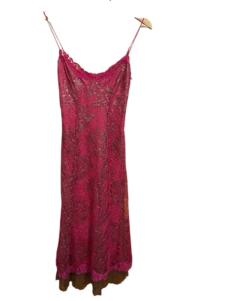 Vintage Betsey Johnson Pink Feminine Dainty Metallic Lace Tulle Slip Dress Sz 2 - Image 1 of 4