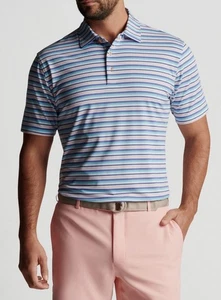 PETER MILLAR HERREN XL SOMMER KOMFORT POLO GOLF SHIRT BLAU ORANGE GESTREIFT GEBRAUCHT, IN EINWANDFREIEM ZUSTAND - Bild 1 von 10