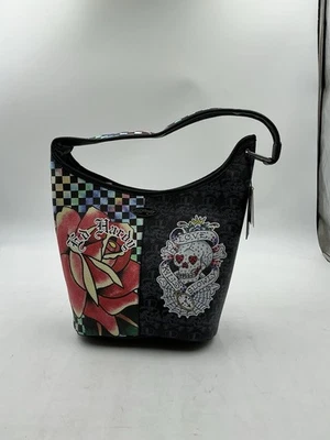 Ed Hardy Hobo Tote Bag Skull Love Kills Slowly Embossed Black Rhinestones M07281 - Image 1 of 4