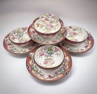 Antique Sarreguemines Minton 216 Flat Demitasse Cups And Saucers 5 Sets - Image 1 of 4