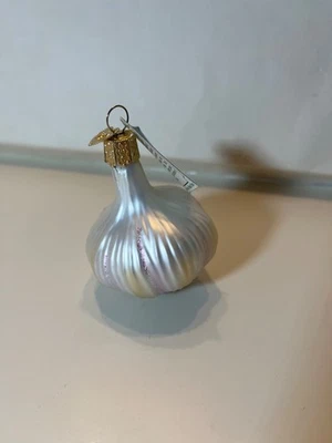 Antiguo Mundo Navidad Ajo Bombilla Vidrio Soplado Árbol de Navidad Adorno Con Etiqueta Foto 1 de 4