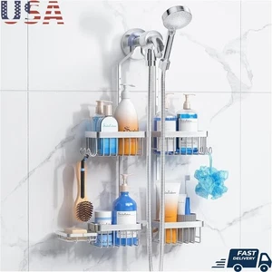 Adjustable Shower Caddy Organizer Handheld Shower Head W/ Storage Basket New - Picture 1 of 9