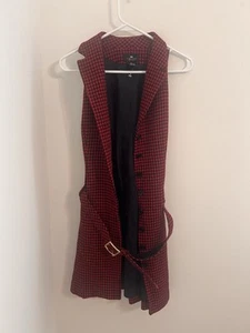 Vtg Limited America Wool Sleeveless Trench Sheath Red Plaid Belted Dress Sz 6 - Picture 1 of 7
