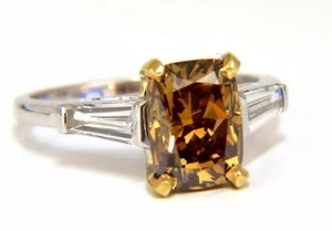GIA Certified 2.59ct Fancy Yellow Brown Diamond Ring Platinum - Picture 1 of 6