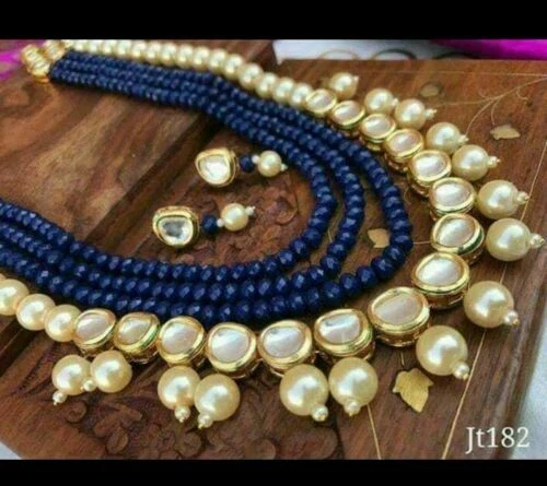Conjunto de pendientes collar kundan perla azul boda Bollywood indio joyería de moda Foto 1 de 1