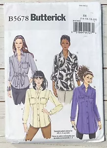 Butterick B5678 Szs 14 16 18 20 Misses Shirt Blouse Tunic Top w/ Sash UNCUT FF - Picture 1 of 3