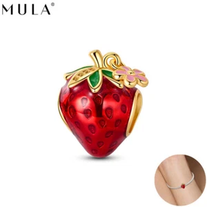 MULA Fine 925 Sterling Silver Golden Red Strawberry DIY Charm For Women Bracelet - Picture 1 of 7