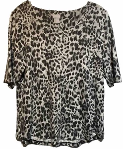 Chicos Size 1 Medium Gray Animal Print Half Sleeves Rayon Blend Soft - Picture 1 of 8
