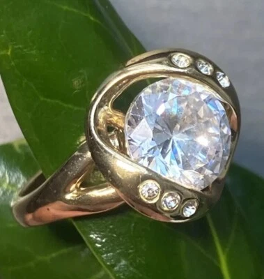 Anillo de cóctel vintage joyería patrimonial usado talla 8 firmado NPT oro inusual pl Foto 1 de 4