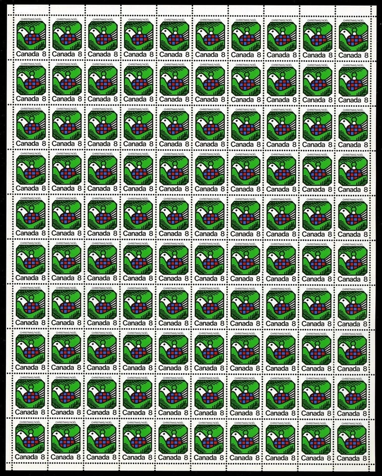 Canada Stamps — Full Pane of 100 — 1973, Christmas: Dove #626 — MNH - Image 1 of 1