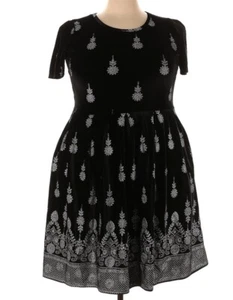 Vestido LuLaRoe Mujer Talla 3XL Amelia Elegante Negro Terciopelo Plateado Floral Sumergido - Imagen 1 de 5