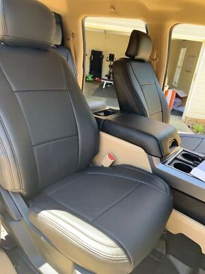 Capas de assento pretas de couro genuíno Clazzio para Ford F-150 Super Crew 2015-2018 - Imagem 1 de 4