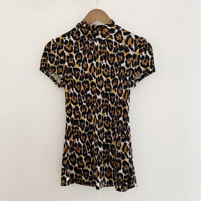 Trina Turk Silk Mock Neck Blouse Small Leopard Print - Image 1 of 4