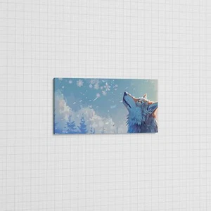 Wintery Wolf Art Print, Snowflakes Wildlife Canvas Decor - Picture 1 of 11