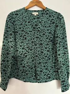 MONSOON Blouse Tunic Size Small Long Sleeve with Pleat Detail VGC Women's Green - Picture 1 of 5