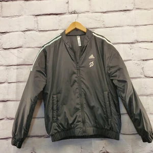 ADIDAS X PELOTON Jacket Womens XS Reversible Full Zip Bomber Puffer Black Teal - Picture 1 of 13