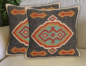 Indische Handarbeit Kelim Kissenbezug Vintage Quadrat Kissen Handgewebt 18X18 (2 Stück) - Bild 1 von 4