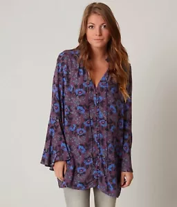 FREE PEOPLE Mujer Talla S Magic Mystery Púrpura Azul Floral Manga Campana Túnica Top - Imagen 1 de 5