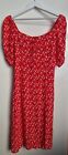 Narrated Ditsy Floral Summer Midi Dress Red White Half Sleeve Side Slit Size M