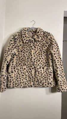 H & M - мягкий коричневый/черный искусственного меха леопард печать пальто полностью с подкладкой женский размер M - Изображение 1 из 4