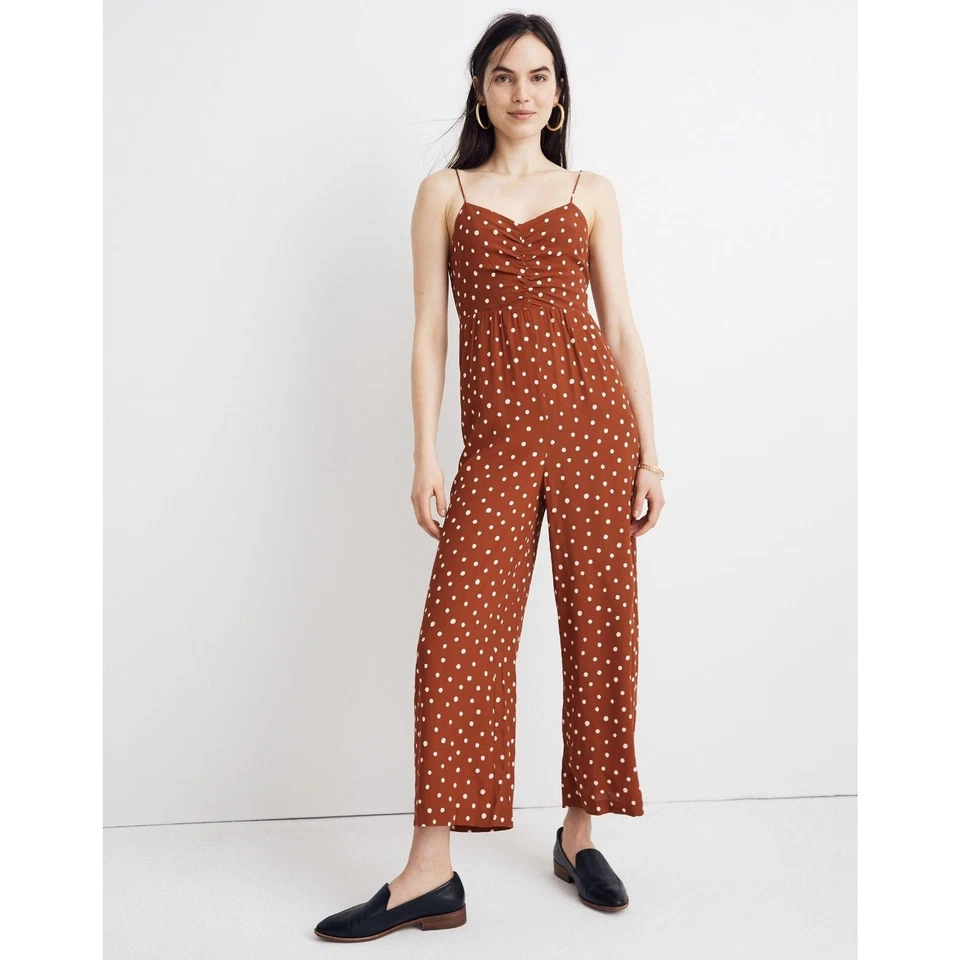 MADEWELL Burnt Orange White Polka Dot Lightweight Wide Leg Jumpsuit Size 14 - Image 1 of 4