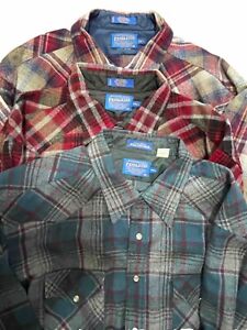 Pendleton Mens Tall 2XL Long 3 Shirts 100% Wool Pearl Snap Plaid Bundle Flannel