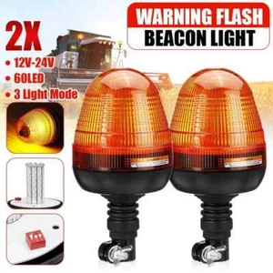 2x 60 LED Rotating Flashing Beacon Flexible DIN Pole Mount Tractor Warning Light - Picture 1 of 11