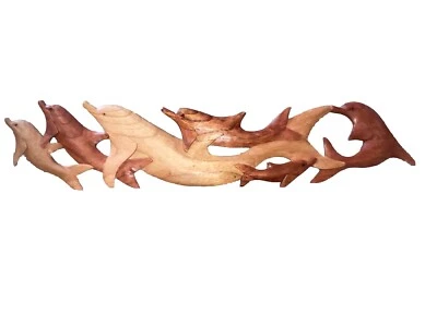 39” DOLPHIN & FRIENDS MADERA DE PINO NATURAL COLGANTE PARED ARTE PLACA PATIO DECORACIÓN DEL HOGAR Foto 1 de 2