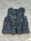 Jones New York Signature Women's Black Faux Fur Zip Up & Snap Strap Vest Siz L