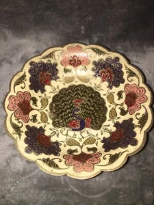 Vintage Peacock Bowl Pedestal Floral Hand Painted Ornate Bowl with Scallop - Imagen 1 de 7