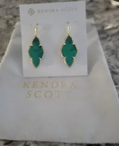 Kendra Scott Abbie Pave Frame Drop Earrings Gold Green Illusion NWT $80 Pouch! - Picture 1 of 2