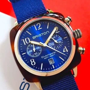 Briston Clubmaster Chronograph Watch Blue Dial Tortoise Shell Style Case Mens - Picture 1 of 7