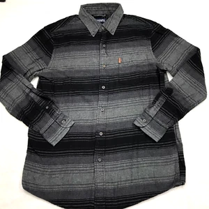 CHAPS Performance Flannel Shirt Men M Black Gray Serape Stripe Southwest Skate - Picture 1 of 16