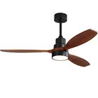 52" Wooden Ceiling Fan 3 Blades Remote Control Reversible DC Motor LED Light