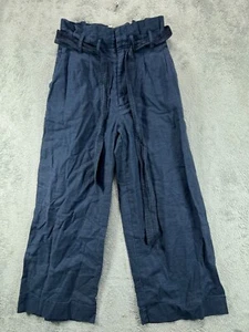 NWT Rag Poets Pants Wide Leg Linen Womens 24 Cropped Indigo Mood Blue Hi Waisted - Picture 1 of 11