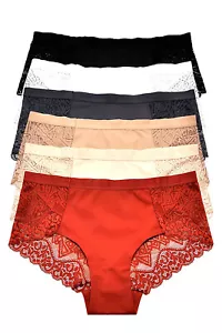 6 Damen Höschen Spitze niedrig Laser Cut Boxer Unterwäsche gemischt einfarbig S M L XL - Bild 1 von 2