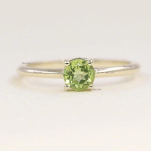 Solitary Peridot Prong Set Dainty Ring 14k Solid Yellow Gold Fine Gift Jewelry - Picture 1 of 2
