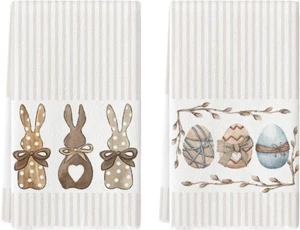 Stripe Rabbit Bunny Eggs Easter Kitchen Towels Dish Towels, 18X26 Inch Spring De - Picture 1 of 12