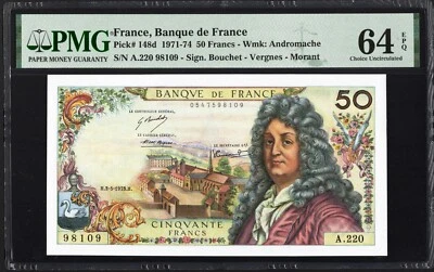 France 50 Francs P148d 1971-74 PMG64 Choice UNC EPQ French Banknote BEAUTIFUL - image 1 of 2
