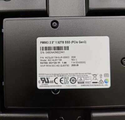 New Samsung PM983 1.92TB MZ-QLB1T90 MZQLB1T9HAJR-00007 PCIe Gen3 2.5" SSD U.2 - Image 1 of 3