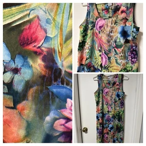 Carmen Marc Valvo Vibrant Tropical Floral Knit Sleeveless Shift Dress ~ Size S - Picture 1 of 10