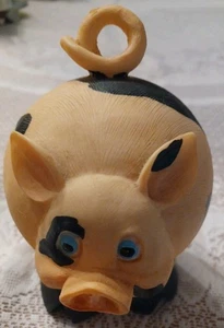 Light Tan w/Black Spots, Resembling a Spotted Pig, Coiled Tale Piggy Bank - Picture 1 of 5