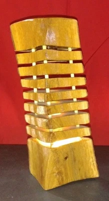 Unique Handmade Segmented Wood Table Lamp. Lodge, Cabin, Country-Nature Decor - Image 1 of 4