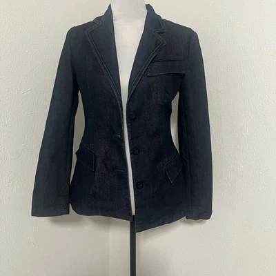 Jaqueta Blazer Zara Basic Feminina Tamanho 6 Azul Escuro Algodão Denim Gola Lapela Excelente Estado Usado - Imagem 1 de 4