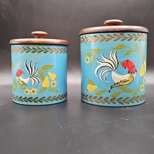 Juego de 2 botes de metal vintage Ransburg perdiz peras tapa de madera azul - Imagen 1 de 24