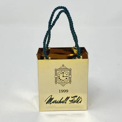 Reed & Barton Marshall Fields Bolso de Compras Tono Dorado Caja de Adornos de Navidad 1999 Foto 1 de 4